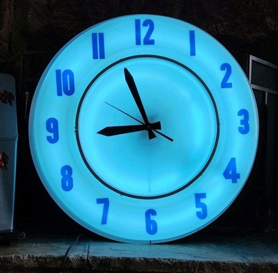 VINTAGE LARGE NEON CLOCK 1950s-1960s NICE-LOOKING WORK'S RARE!!