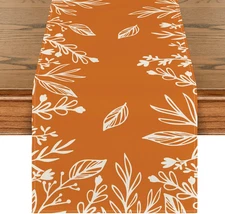Orange Floral Fall Table Runner, Seasonal Autumn Kitchen Dining Table Decoration