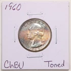 1960 25C Washington Silver Quarter Dollar in Choice BU Condition #RK140 Toned