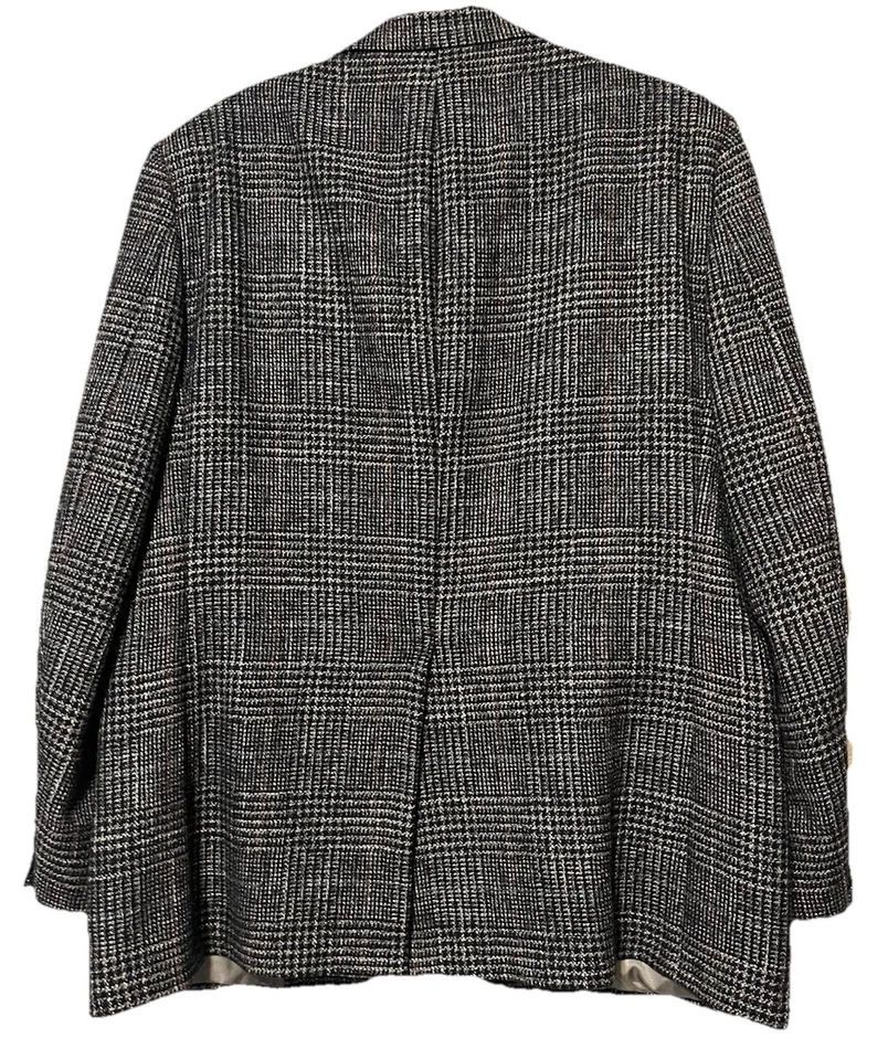 Custom Master Crafted USA Black Plaid Wool Tweed Blazer Jacket Sz 44 R - Image 4 of 4