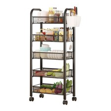 Wire Storage Rack 360 Wheels 5 Stackable Baskets Kitchen Fruit Vegetable Cart
