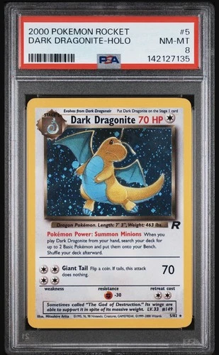 2000 POKEMON ROCKET #5 DARK DRAGONITE-HOLO FRESH SLAB PSA 8