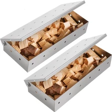 2 Pack Stainless Steel Smoker Box, for Use with Wood Chips to Add Smoky BBQ F