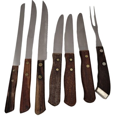 Wood Handle Stainless Steel Steak & Carving Knives Meat Fork Kitchen