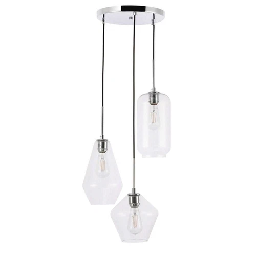 Living District Gene 3-Light Mid-Century Metal Pendant in Chrome and Clear - Picture 5 of 6
