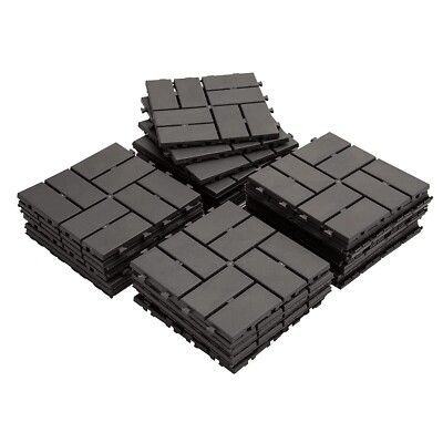 Patio Plastic Deck Tiles, 12''x12'' Outdoor Flooring, 36 Pcs One Pack, Dark Grey