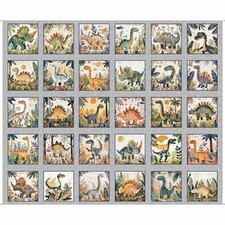 Dinoraurs By Quilting Treasures - Gray Picture Patches Panel  30809-K