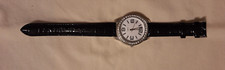 Womens Quartz Watch Silver Faux Diamond Japan Black Band Works