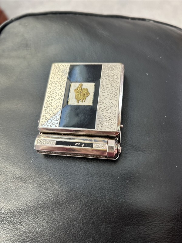 VTG YARDLEY LONDON FOLDING DUO SILVERTONE COMPACT POWDER ROUGE LIPSTICK MIRROR