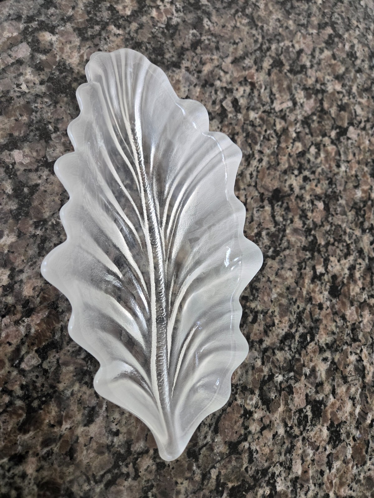 Vintage Frosted Crystal Leaf Dish for Candy or Trinkets
