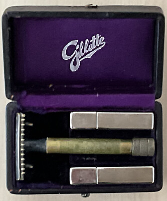 Gillette Rasierhobel Rasierer für Nassrasur vintage im Etui mit Klingen