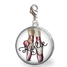 Personalized Dance Ballet Dancing Slippers Clip On Charm Zipper Pull Bracelet