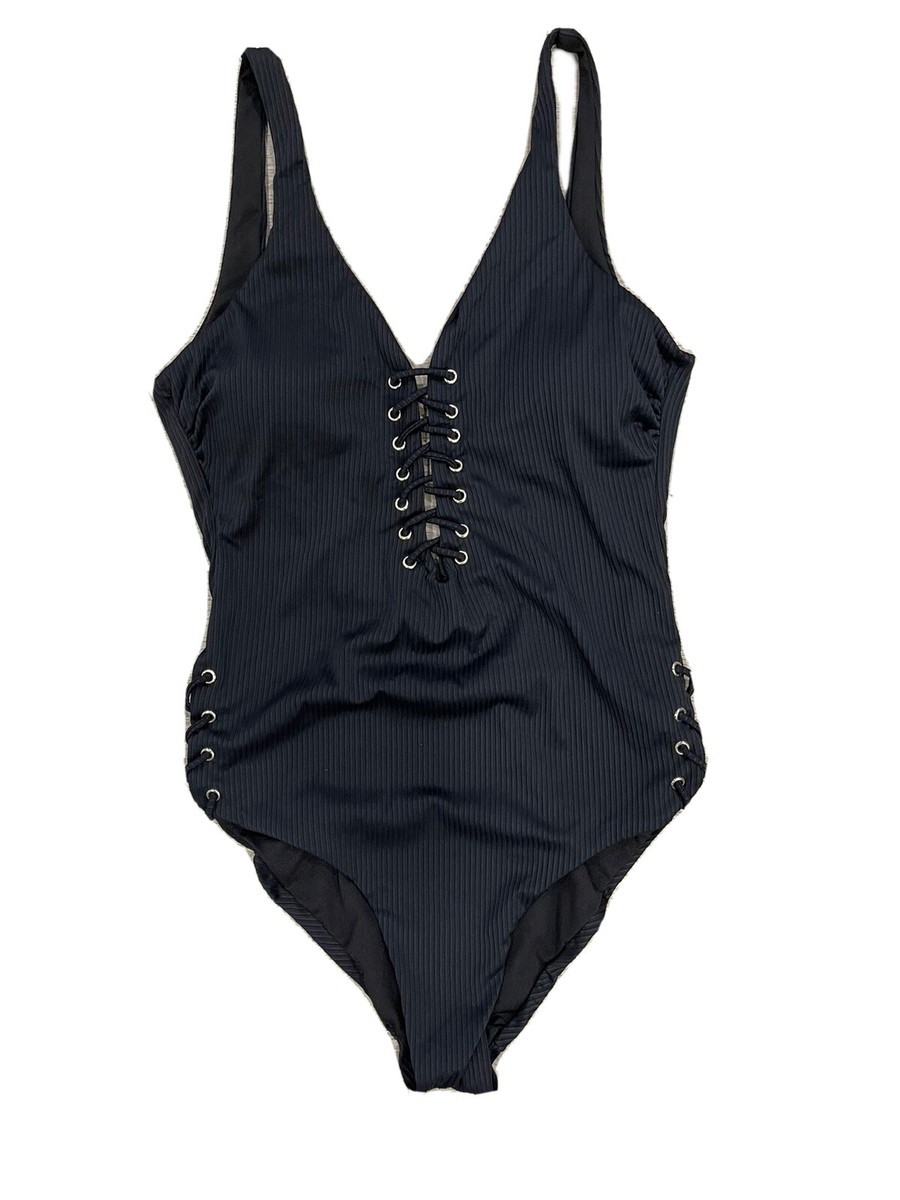 TiniBikini Strappy Deep Plunge Textured One Piece Solid