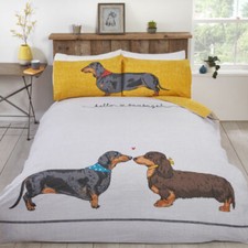 Duvet Cover Set Single Bed Sausage Dog Dachshund Reversible Cover NEW PolyCotton