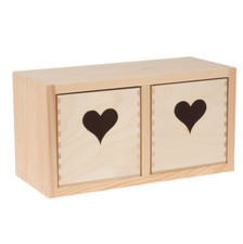 Handcrafted Wooden Jewellery Box with 2 Heart Drawers – Small Beech Wood