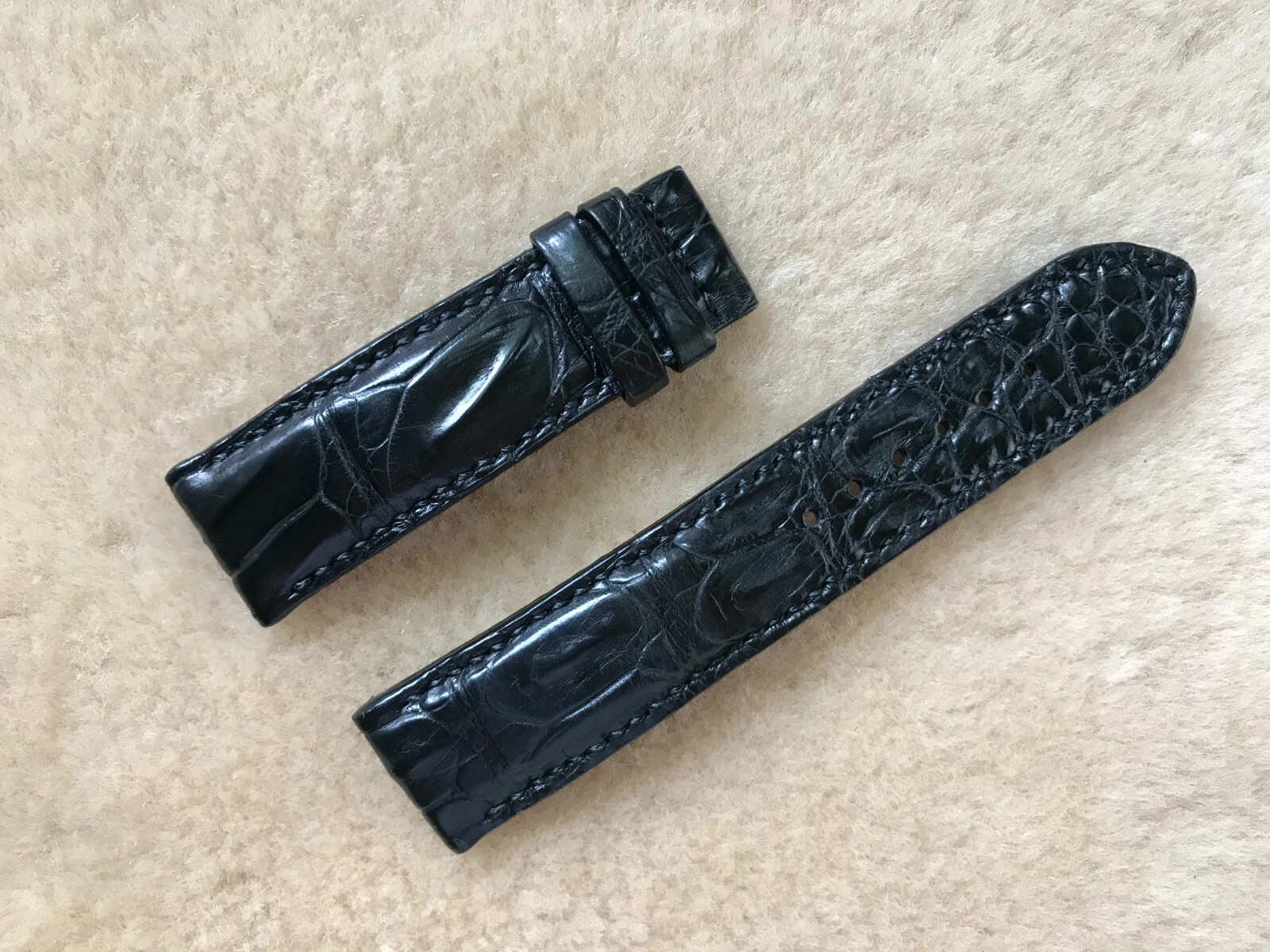 22mm/20mm Black Alligator Crocodile Embossed Leather Watch Strap Band