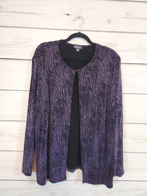 Dressbarn Women's Purple Long Sleeve Glitter Open Front Cardigan Blouse  18/20