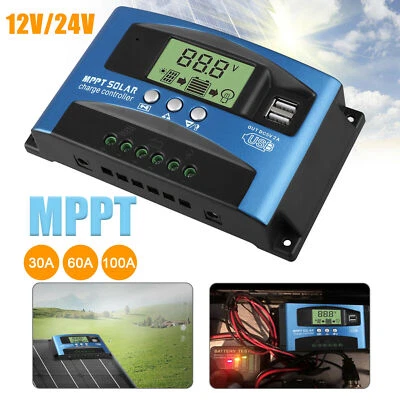 PARTSDOM 30-100A MPPT Solar Panel Regulator Charge Controller 12V/24V Auto Focus Tracking