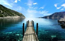 Landscape sea greece island pier water hills nature Custom Gaming Mat Desk