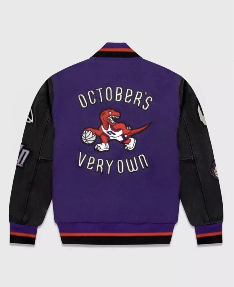 OVO Mitchell And Ness '95 Raptors Varsity Jacket Purple - Image 2 of 4