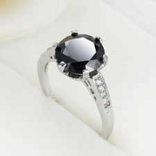 Classical Round Cut Black Onyx Gemstone Silver Woman Ring Size 6-10 Band