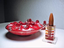 Vintage Workling Atomic Lucite Lighter - Ceramic Red & Gray 5" Wide Ashtray