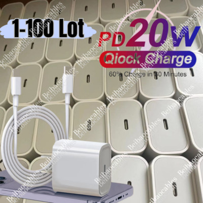 20W PD Fast Charger For iPhone14/17/16/15/13/12/11 USB Type C Adapter Cable Lot