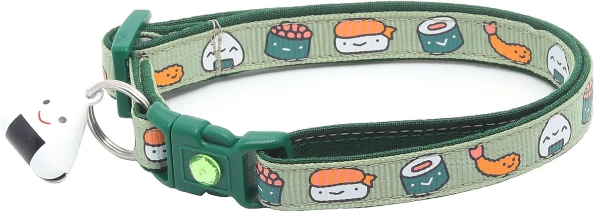 Sushi Cat Collar with Onigiri Bell Adjustable Large Size or