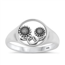 Sunflower Ring Genuine Sterling Silver 925 Oxidized Height 12 mm Sizes 5 - 10