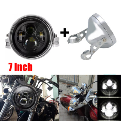 7'' LED DRL Headlight + Mount Housing Bucket For Harley Heritage Softail Classic