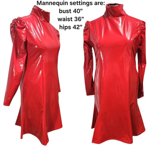 Red shiny faux leather PVC fish tail dress. 40"/44" bust. Size 14/18 UK New. - Picture 3 of 7