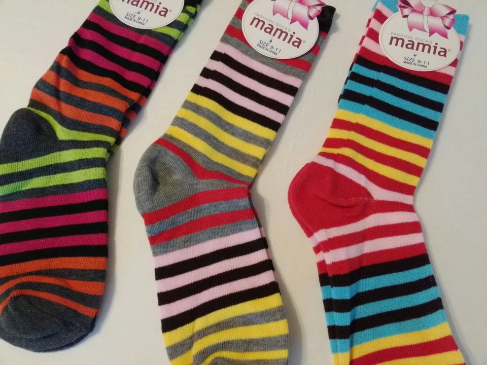 Lady's/Girls Stripped Colorful Thin,soft&stretchy Crew Socks Size 9_11 - Image 3 of 3