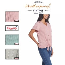 Weatherproof Vintage Womens Tie Front Top Button Blouse  F22