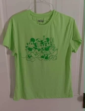 Disney Mickey and Friends T Shirt Youth Size L Mickey Minnie Green Tee