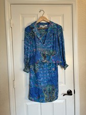 Vibrant Blue Multicolor Suit Jacket Skirt 100 Silk By Anne Crimmins Sz 8