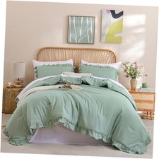 Size Comforter Set 3PCS 1 Ruffled Comforter Set and 2 King Sage Green