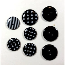 8 Black Assorted Buttons Dots, Lines, Plain DIY Craft Sewing Buttons New vn