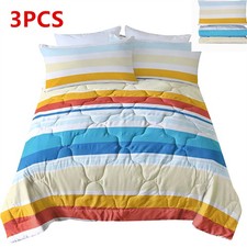 Soft Duvet Cover Set 3PCS Colorful Horizontal Stripes Bedding Set for Bedroom
