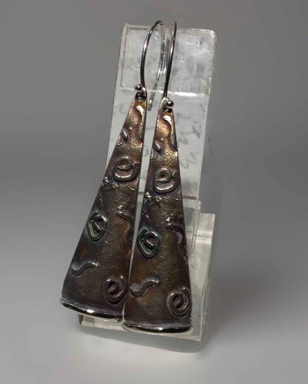 Handmade Raised Patterned Oxidized 925 Sterl Tria… - image 6