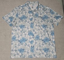 Hurley Blue White Floral Hibiscus Printed Short Sleeve Golf Polo Shirt Men s L