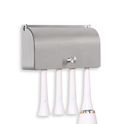 6-Slot Stainless Steel Toothbrush Holder with Cover - Wall Mounted, Dustproof, S