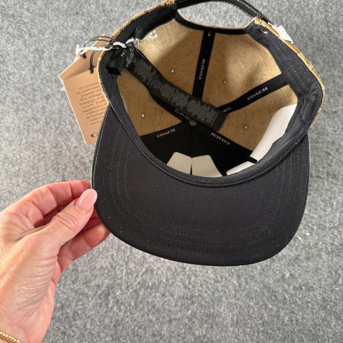 Coach Women's Hat XS/S Khaki Black Signature Jacquard Flat Brim