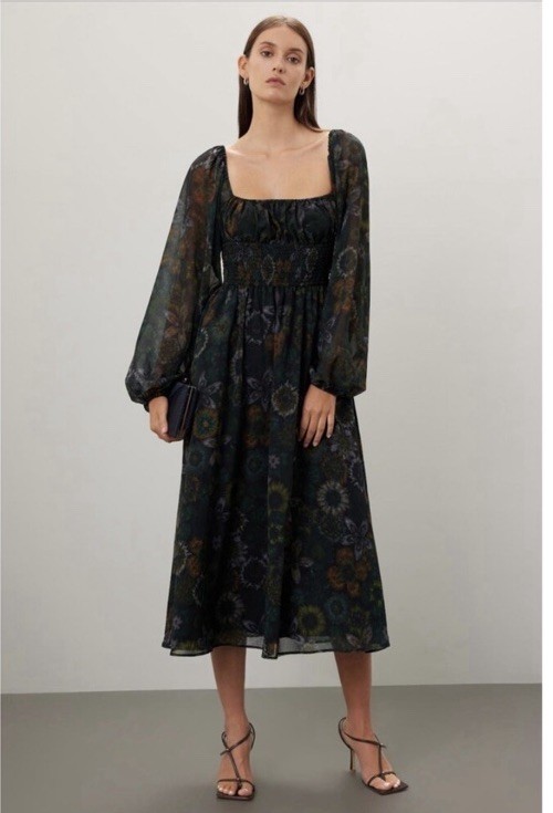Slate Willow Square Neck Printed Dress Msrp $235 Size S