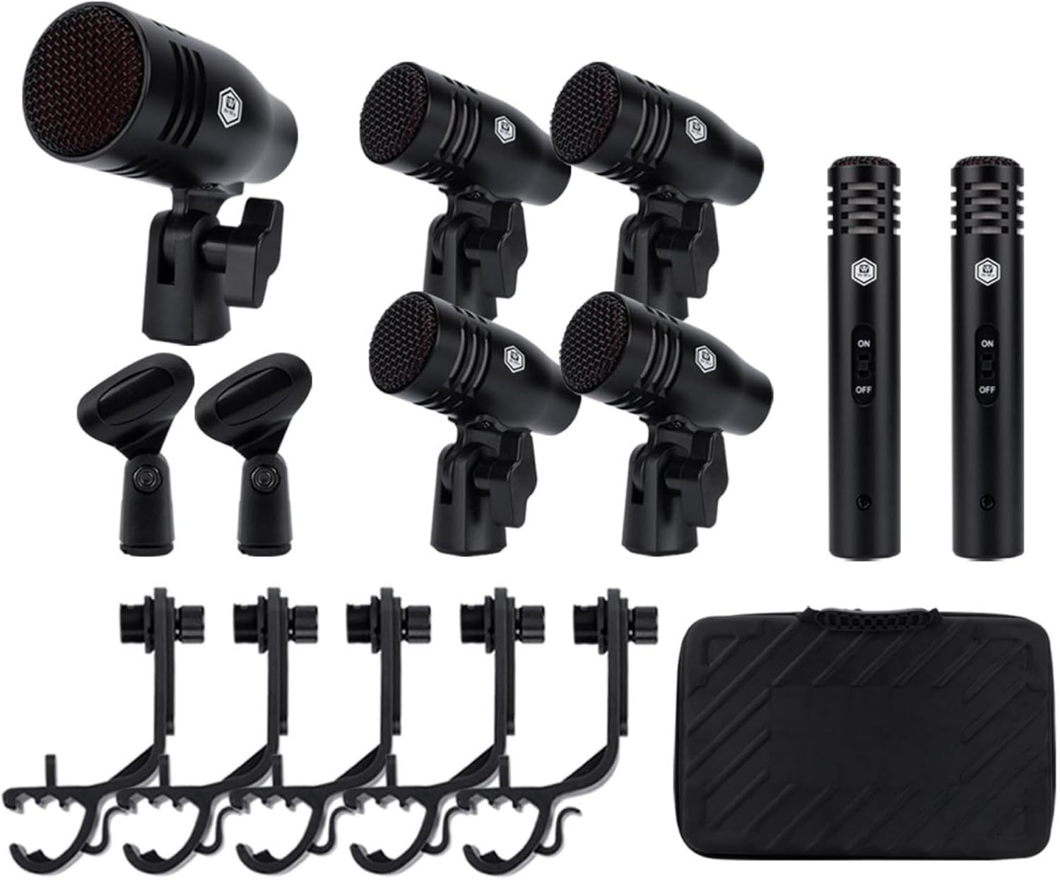 7 Piece Wired Dynamic Drum Mic Kit, Metal, Kick Tom Snare