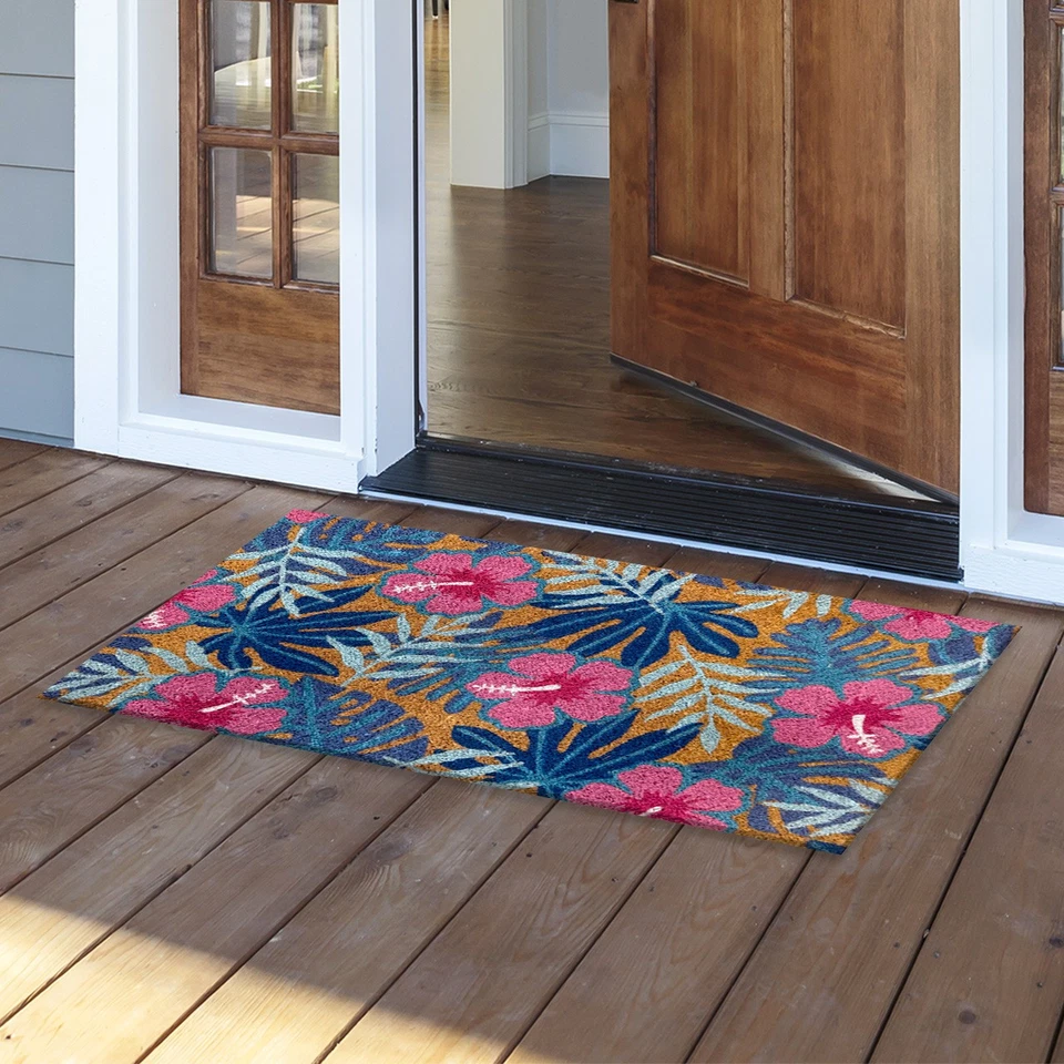 Felpudo de fibra tropical rosa y azul Briarwood Lane 18 x 30 Foto 2 de 3