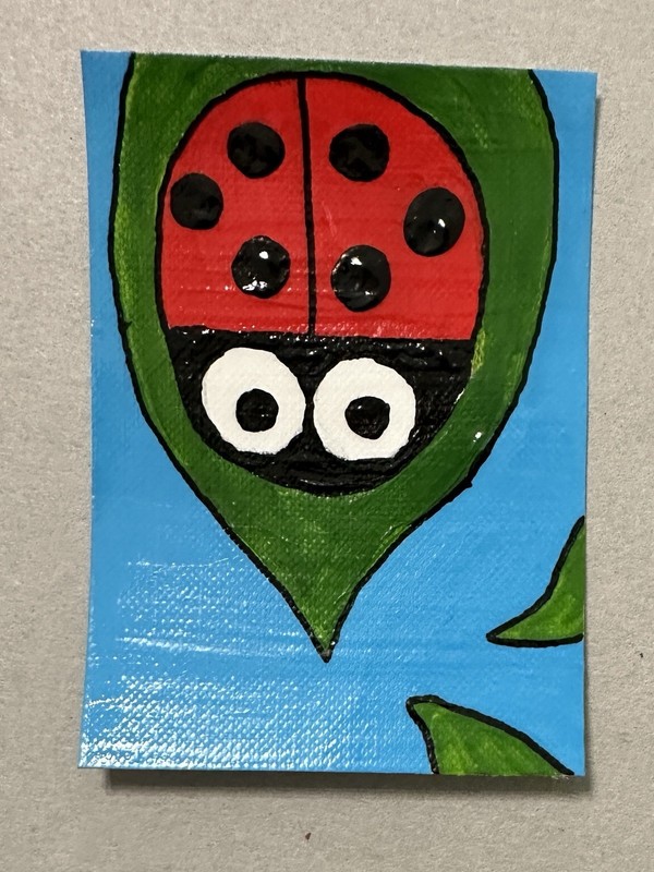 Original ACEO Art Card - Cartoon Ladybug - 3.5 in by 2.5 in Acrylic Painting