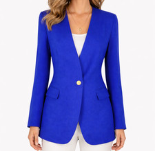 Talbots Blazer Women Size 10 Blue Front Flap Pockets Rayon Linen 1 Button Lined