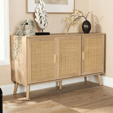 Sideboard 3 Rattan Doors Solid Wooden Legs Cabinet Home Living Room Furniture