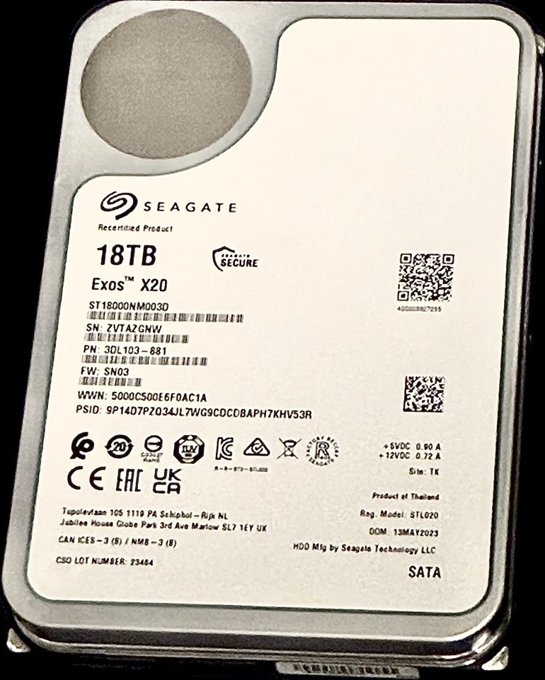 Seagate Exos X20 18TB 7200 SATA 6Gb/s 3.5" Enterprise Hard Drive - ST18000NM003D - Image 2 of 3
