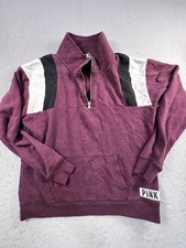 Victoria's Secret PINK Sweatshirt Women's XS Pink Fleece Lined Quarter Zip 1/4